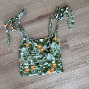 Reformation Green Floral Cami with Orange Fruit Print